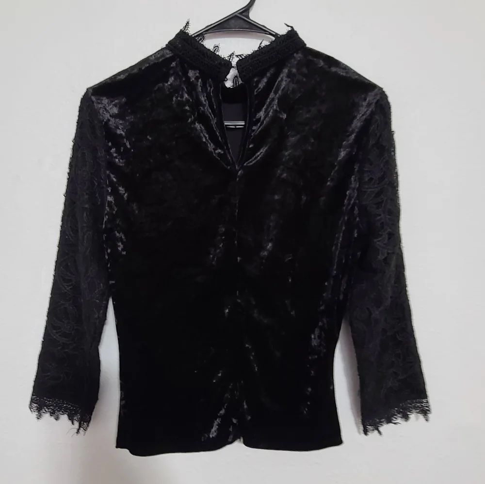 Anthropologie black velvet and lace top - Picture 2 of 10